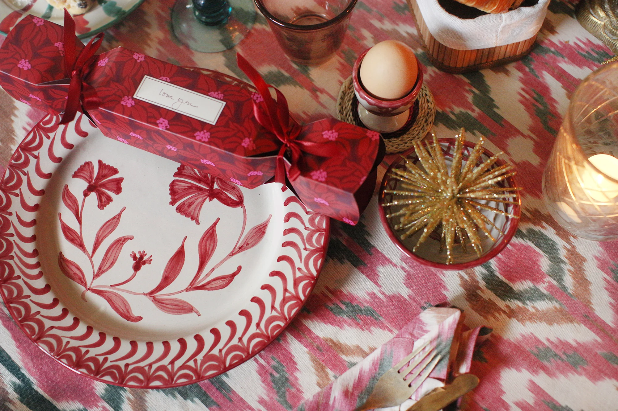 Handwoven dinner napkin Ikat Pink (set of 2) - Image 3